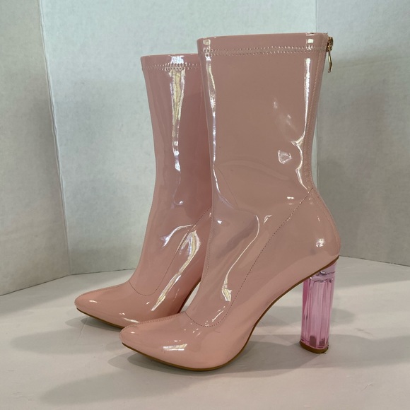 Pink Patent Boots w lucite heel. Uk 6. Missguided - Picture 3 of 8